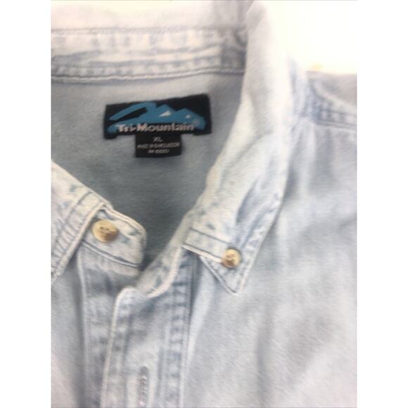 Vintage 90s Tri Mountain‎ Men's Washed Denim Shirt XL Long Sleeve Button Up Blue - Picture 3 of 16